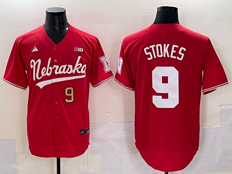 Men Nebraska Cornhuskers #9 Stokes Red 2025 Joint Name NCAA Jersey style 5